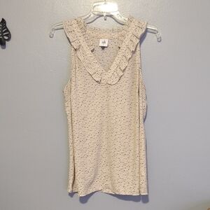 Cabi Brand Racerback Chic Cream Polka Dot Ruffle Top Medium M